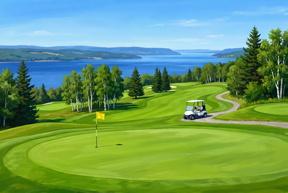 Un terrain de golf au-dessus du fleuve, un matin d’été